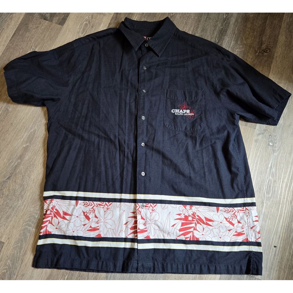 Chaps Ralph Lauren navy blue Floral‎ Hawaiian Shirt Men's size XL